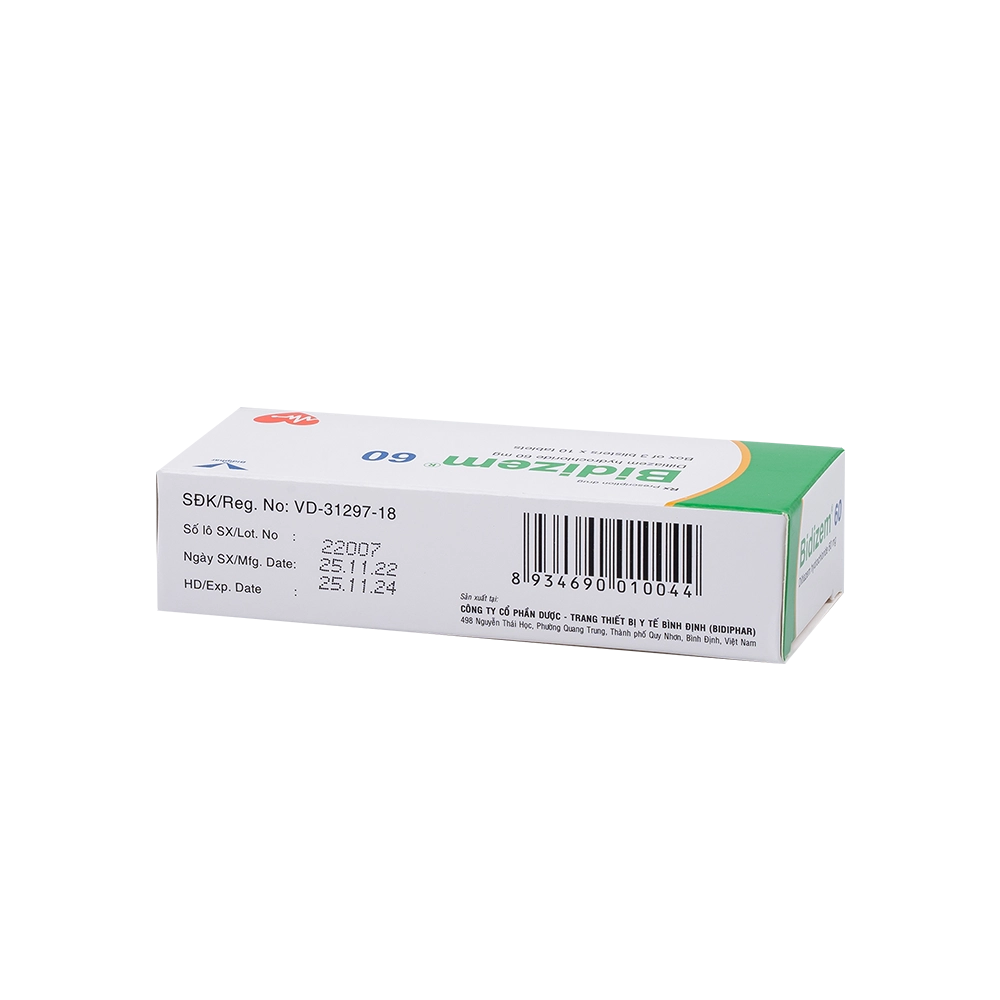 Thuốc tim mạch Bidizem 60 Bidiphar hộp 3 vỉ x 10 viên