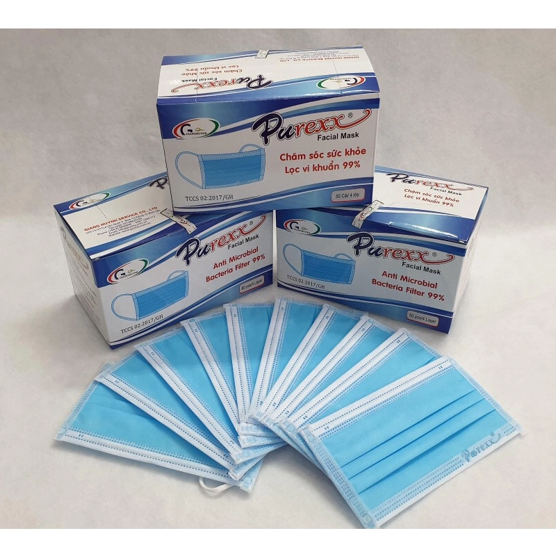 Khẩu trang kháng khuẩn 4 lớp Purexx (xanh) hộp 50 cái