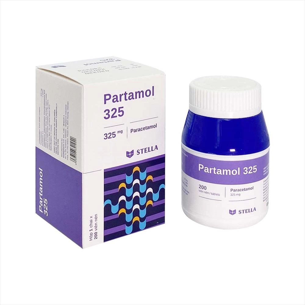 Thuốc giảm đau, hạ sốt Partamol 325 STELLA hộp 1 chai x 200 viên nén