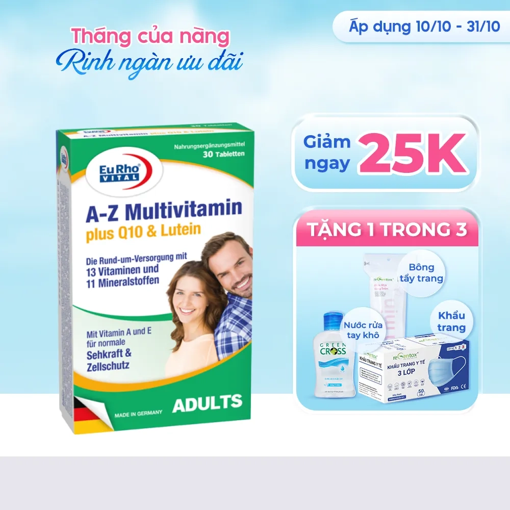 [Giảm 25k + quà tặng] Tăng cường đề kháng Vital A-Z Multivitamin + Q10 & Lutein hộp 30 viên
