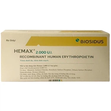 Điều trị thiếu máu Hemax 2.000IU Bio hộp 1 lọ bột đông khô và 1 ống dung môi.