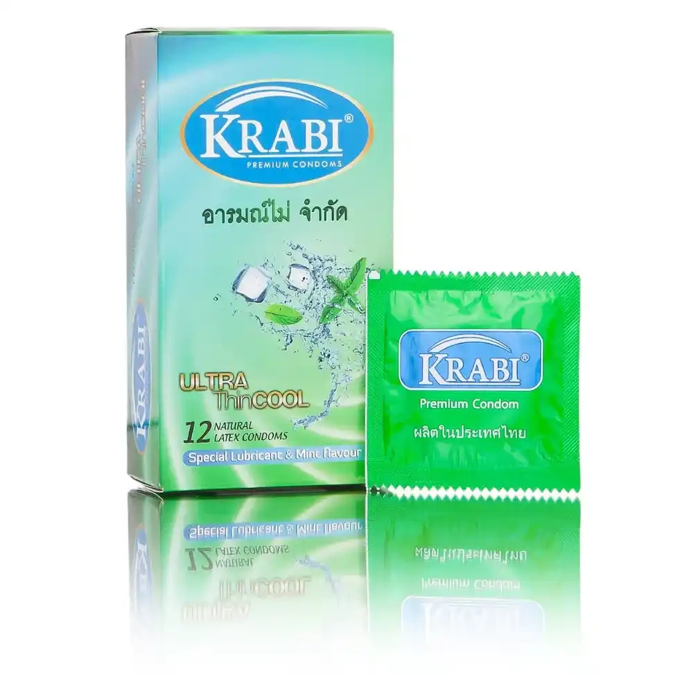 Bao cao su Krabi Ultra Thin Cool siêu mỏng, hương bạc hà (xanh lá) hộp 12 cái