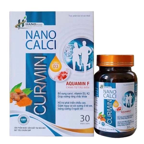 Viên uống bổ sung canxi hỗ trợ phát triển chiều cao CURMIN NANO CALCI (HANOPhar) hộp 1 lọ 30 viên