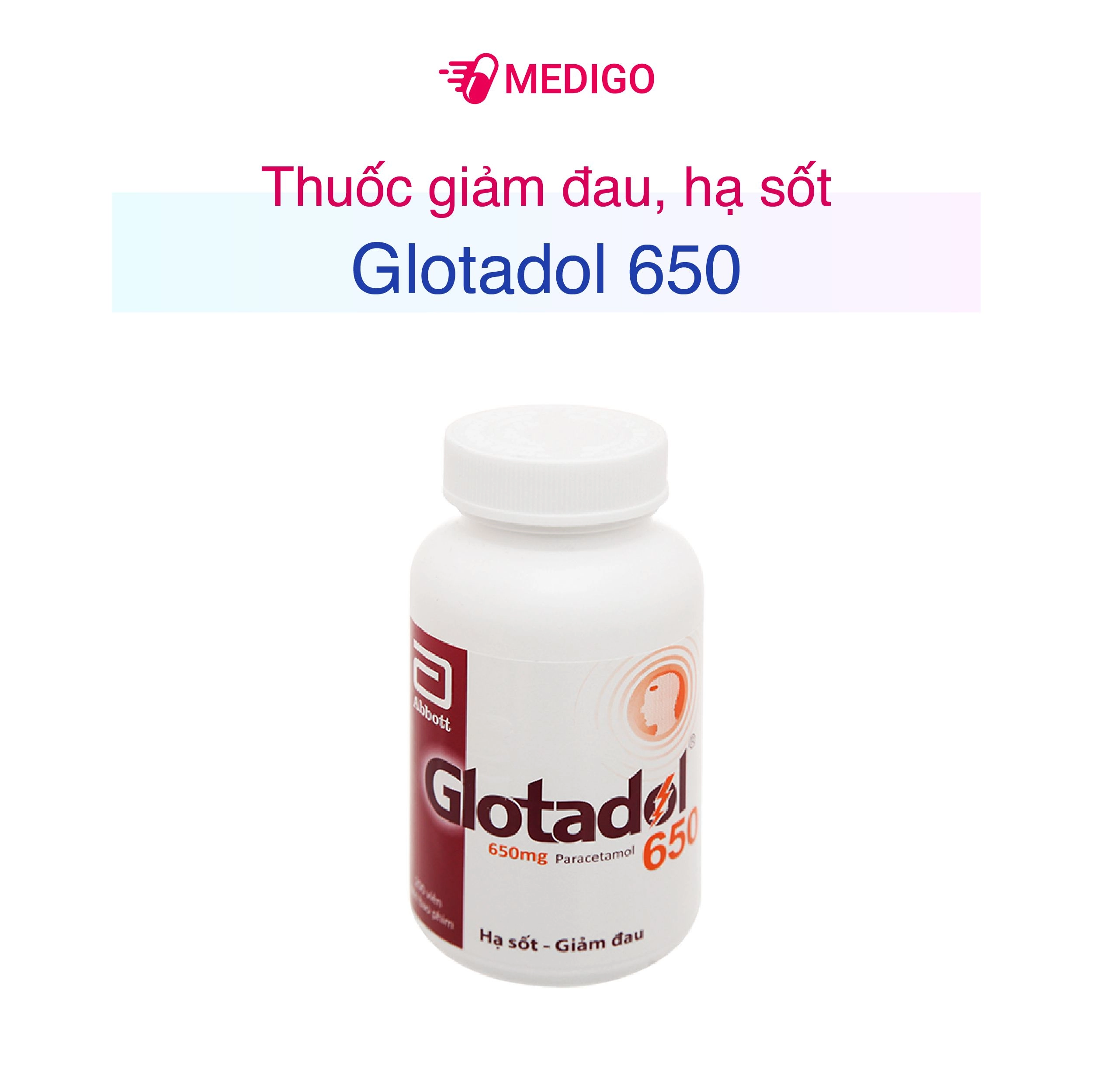 Thuốc giảm đau, hạ sốt Glotadol 650 lọ 200 viên