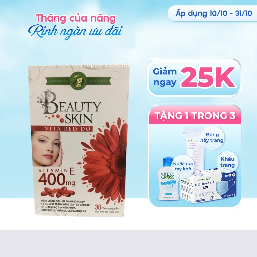[Giảm 25k + quà tặng] Hỗ trợ chống oxy hóa Beauty Skin Vita red đỏ  hộp 30 viên