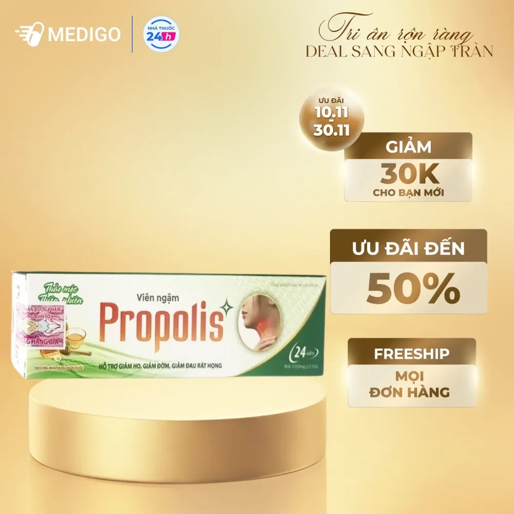 Viên ngậm hỗ trợ giảm ho, giảm đờm Propolis  hộp 24 viên