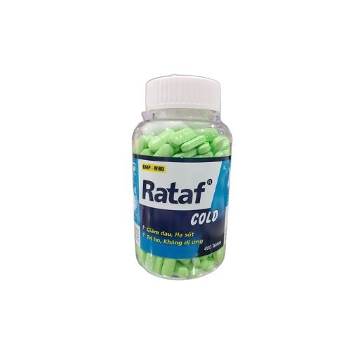 Thuốc giảm đau , hạ sốt, trị ho, kháng dị ứng Rataf Cold  lọ 400 viên