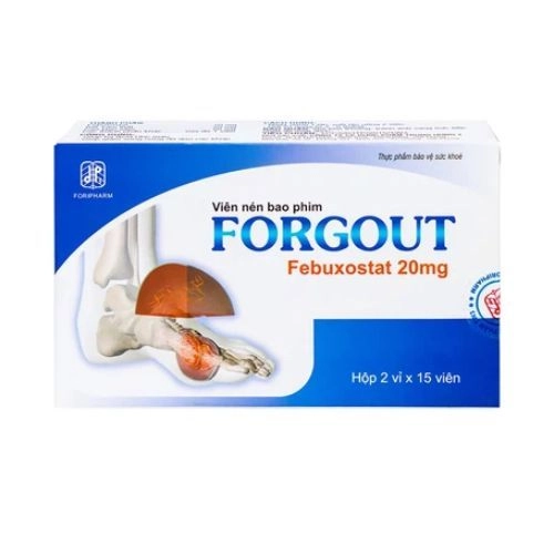 Viên uống hạ Acid Uric máu, giảm sưng nóng đỏ đau các khớp Forgout 20mg Foripharm hộp 2 vỉ x 15 viên