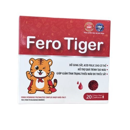 Bổ sung sắt, acid folic, hỗ trợ quá trình tạo máu Fero Tiger hộp 20 ống x 10ml