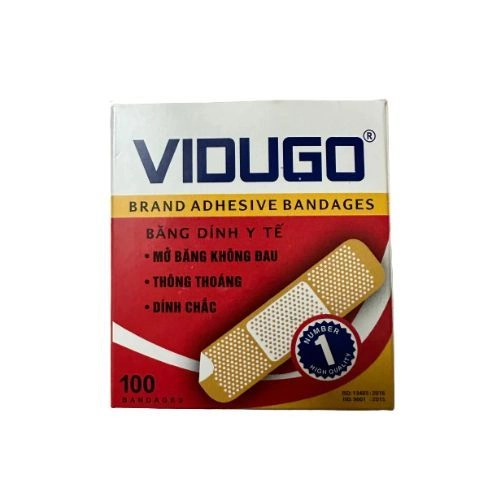 Băng keo cá nhân Vidugo đỏ hộp 100 miếng