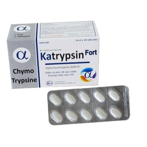Thuốc giảm sưng, phù nề Katrypsin Fort  8400IU hộp 10 vỉ x 10 viên