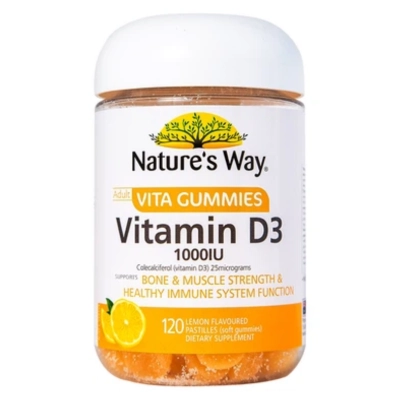 Kẹo dẻo hỗ trợ giúp hấp thu canxi Vita Gummies Vitamin D3 1000IU Nature's Way hộp 120 viên