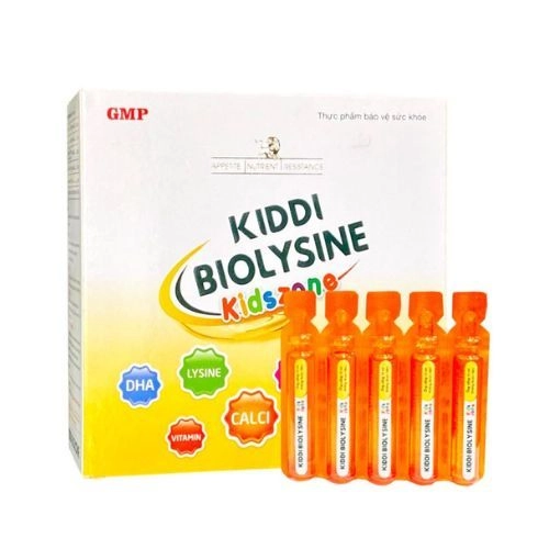 Dung dịch uống giúp trẻ ăn ngon, hấp thu tốt Kiddi Biolysine hộp 4 vỉ x 5 ống x 10ml
