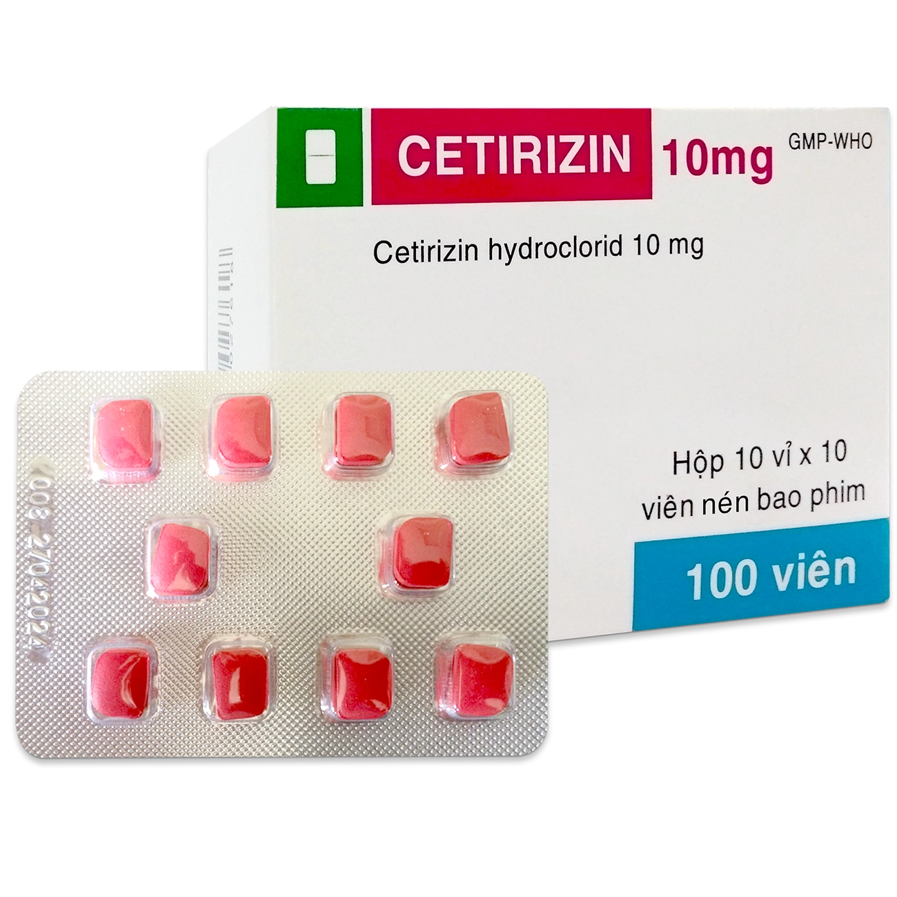 Thuốc chống dị ứng Cetirizin 10mg TV. PHARM hộp 10 vỉ x 10 viên nén bao phim