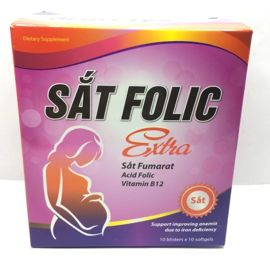 Viên uống bổ sung sắt cho bà bầu Sắt Folic Extra (Trường Thọ) hộp 10 vỉ x 10 viên nang mềm