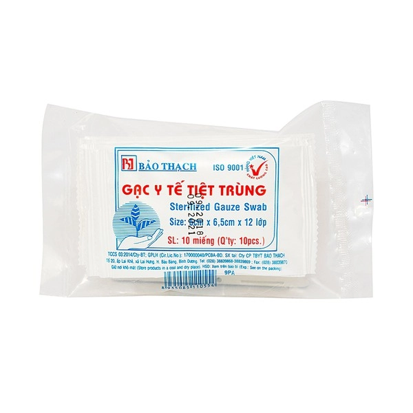 Gạc y tế tiệt trùng Bảo Thạch gói 10 miếng 5cm x 6,5cm x 12 lớp