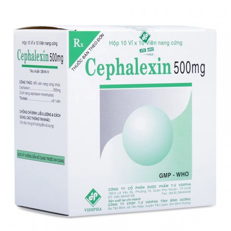 Thuốc kháng sinh Cephalexin 500mg VIDIPHA hộp 100 viên