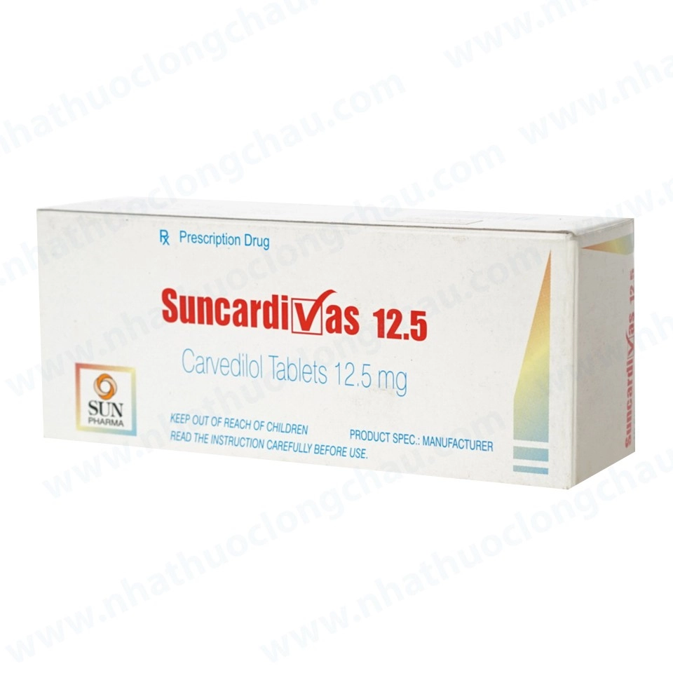 Thuốc trị tăng huyết áp Suncardivas 12.5 Sun Pharma hộp 10 vỉ x 10 viên