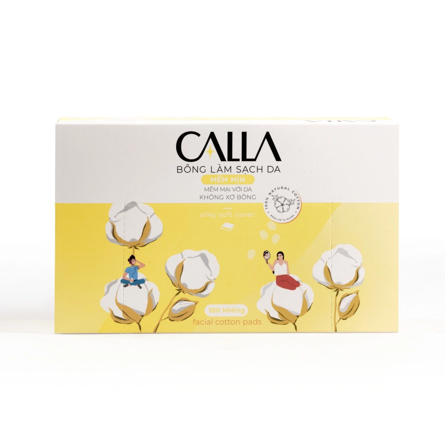 Bông làm sạch da CALLA Mềm Mịn (vàng) hộp 180 miếng 6cm x 5cm