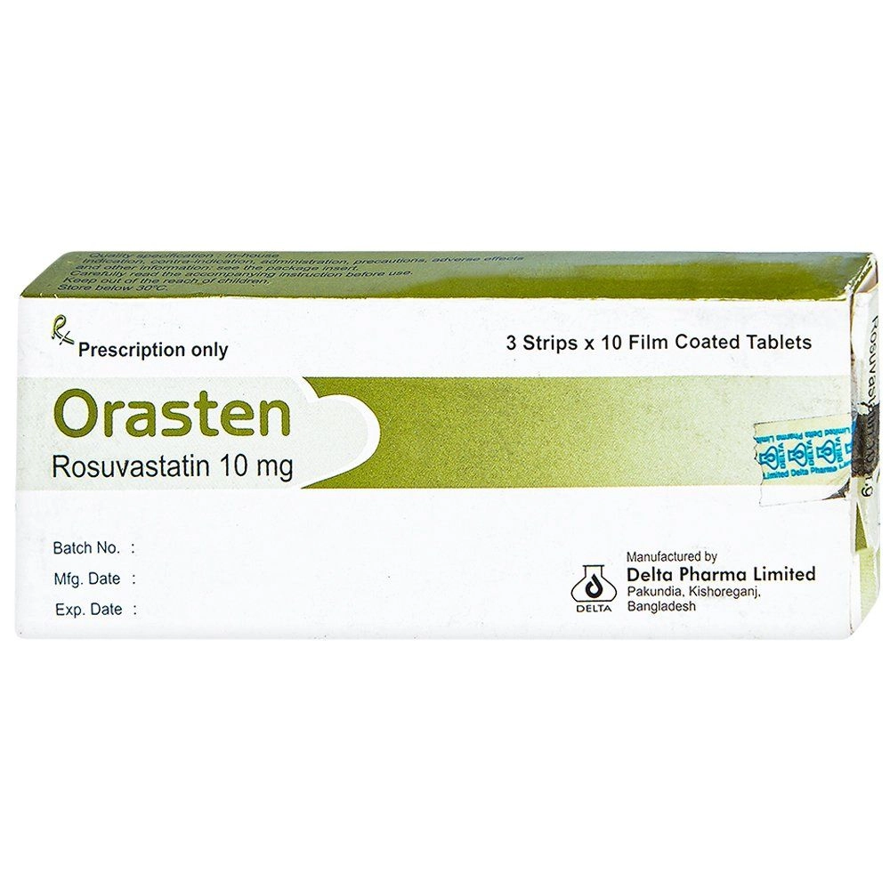 Thuốc hạ mỡ máu Orasten 10mg hộp 3 vỉ x 10 viên nén bao phim