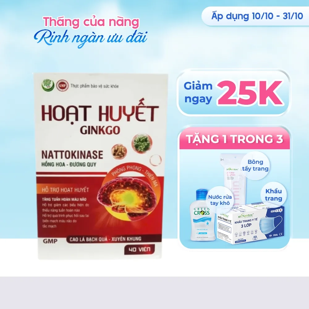 [Giảm 25k + quà tặng] Hỗ trợ tuần hoàn não Hoạt huyết Ginkgo Vạn Tâm hộp 40 viên