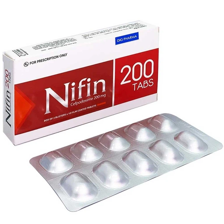Điều trị nhiễm khuẩn đường hô hấp, viêm tai giữa Nifin 200 Tabs DHG hộp 2 vỉ x 10 viên