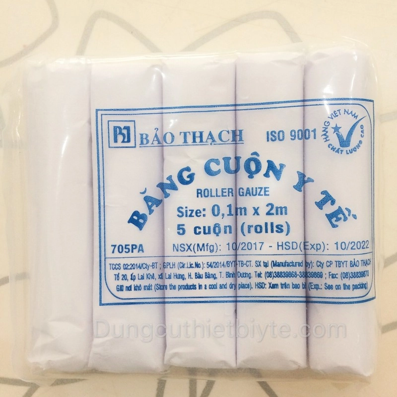Băng cuộn y tế Bảo Thạch 0,10 x 2m gói 5 cuộn