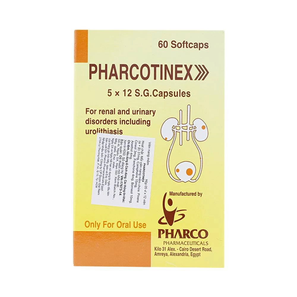 Thuốc điều trị rối loạn thận và tiết niệu Pharcotinex hộp 5 vỉ x 12 viên nang mềm