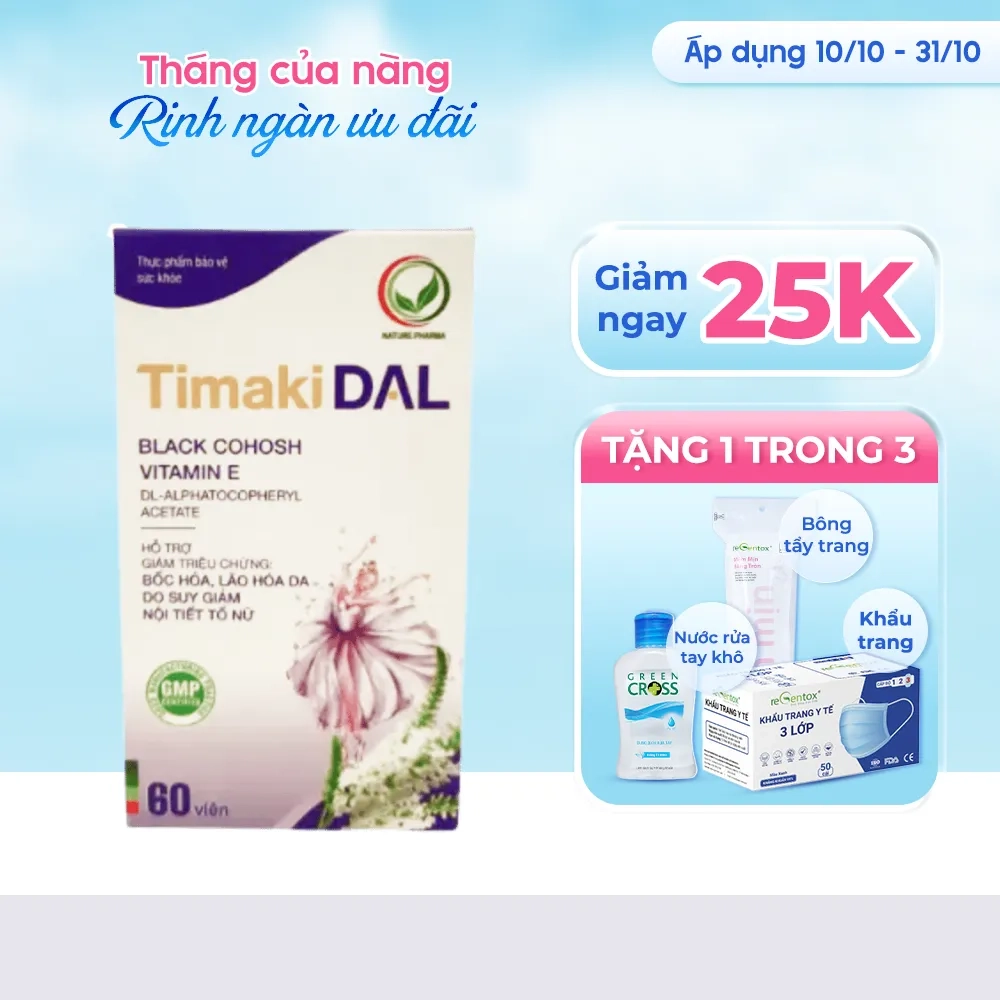 [Giảm 25k + quà tặng] Điều hòa tiết tố nữ Timaki Dal hộp 60 viên