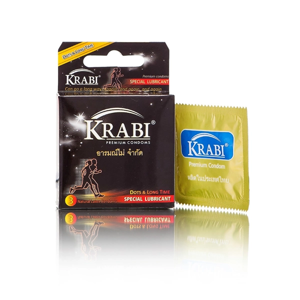 Bao cao su có gai và kéo dài thời gian Krabi Dots & Long Time hộp 3 cái