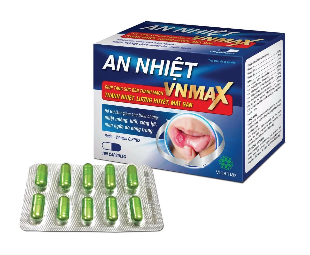 Thanh nhiệt, mát gan, bền thành mạch An Nhiệt VNMAX hộp 10 vỉ x 10 viên