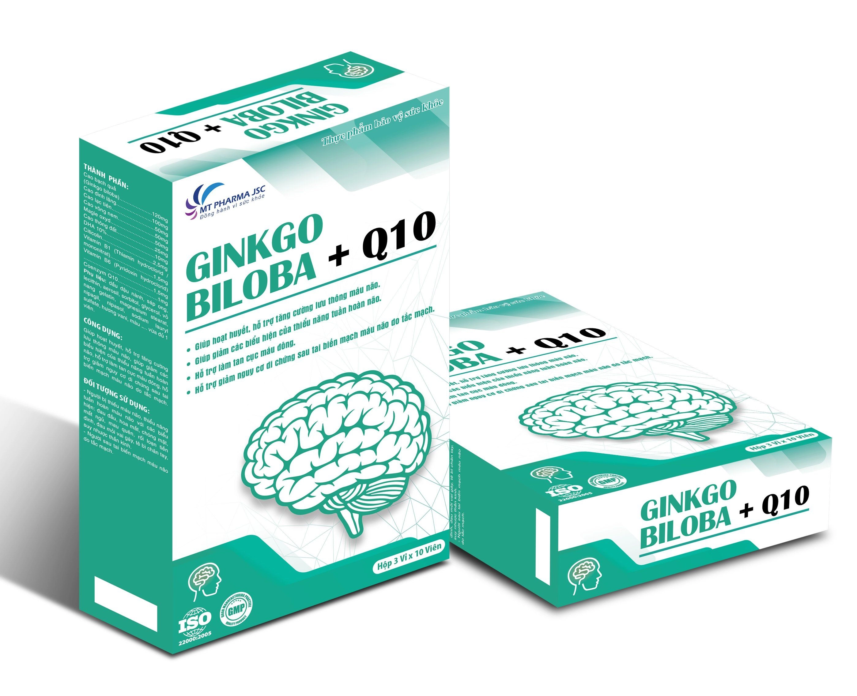 Hoạt huyết, tăng cường lưu thông máu não GINKGO BILOBA + Q10 (MT Pharma JSC) hộp 3 vỉ x 10 viên