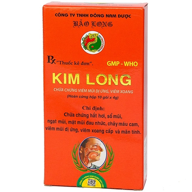 Chữa chứng hắt hơi, sổ mũi, ngạt mũi, mặt mũi đau nhức Kim Long hộp 10 gói x 4g