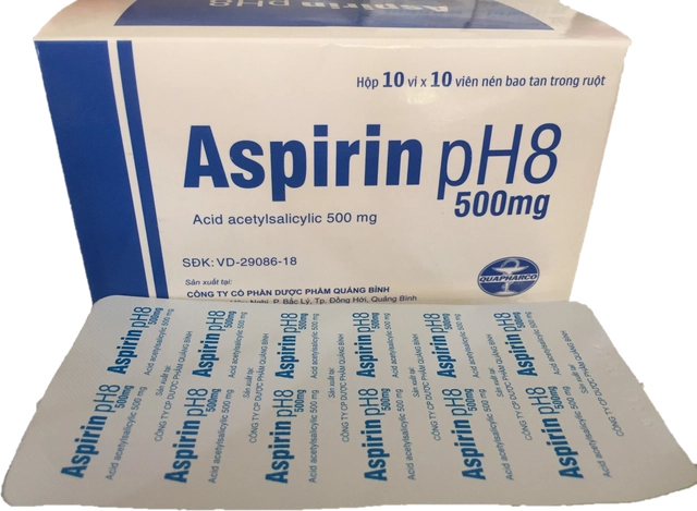 Thuốc giảm đau, hạ sốt, kháng viêm Aspirin pH8 500mg QUAPHARCO hộp 10 vỉ x 10 viên