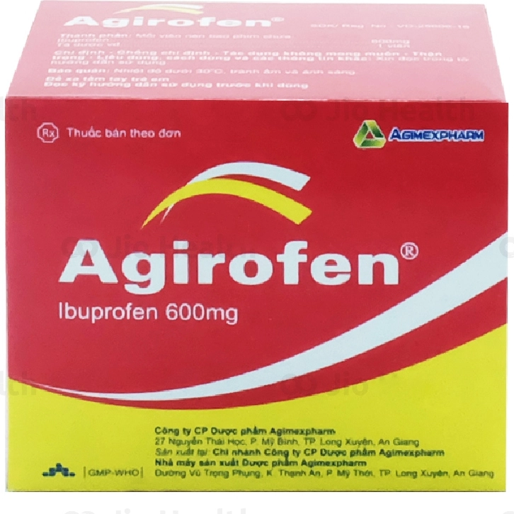 Thuốc giảm đau chống viêm Agirofen Ibuprofen 600mg hộp 10 vỉ x 10 viên nén bao phim