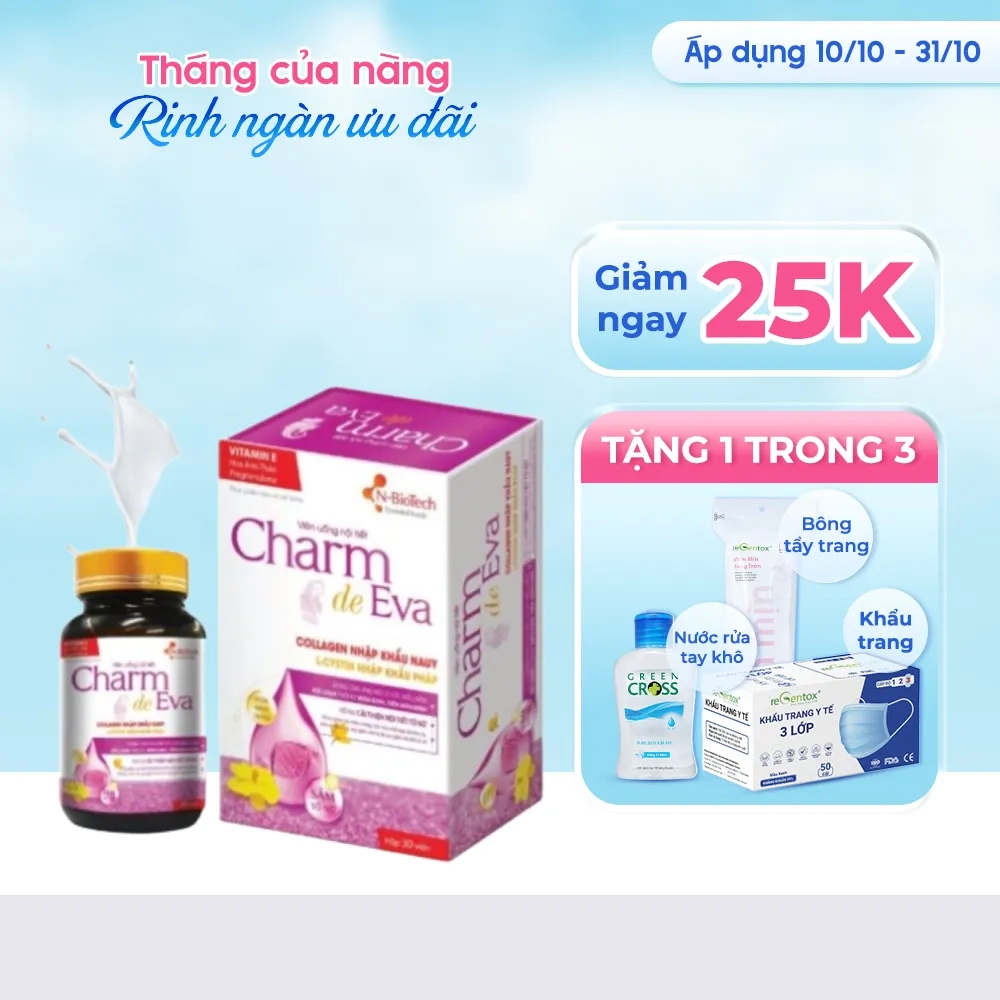 [Giảm 25k + quà tặng] Viên uống nội tiết Charm de Eva N-BioTech hộp 30 viên
