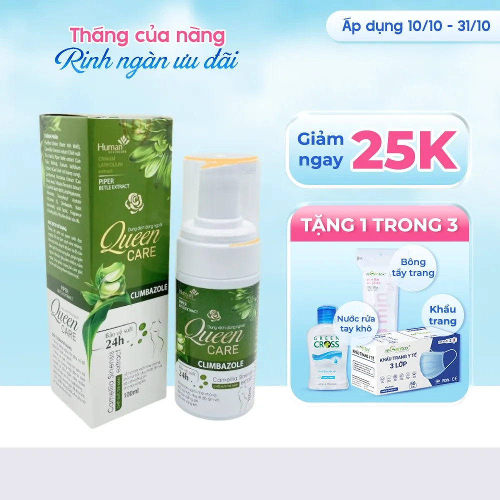 [Giảm 25k + quà tặng] Dung dịch vệ sinh Queen Care Climbazole chai 100ml