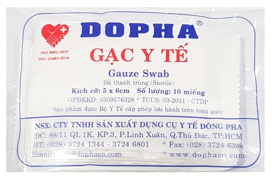 Gạc y tế tiệt trùng DOPHA (Đông Pha) gói 10 miếng 5cm x 6cm