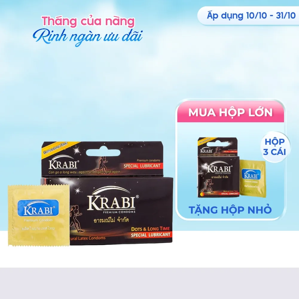 [MUA 1 TẶNG 1] Bao cao su long time kéo dài thời gian Krabi hộp 12 chiếc