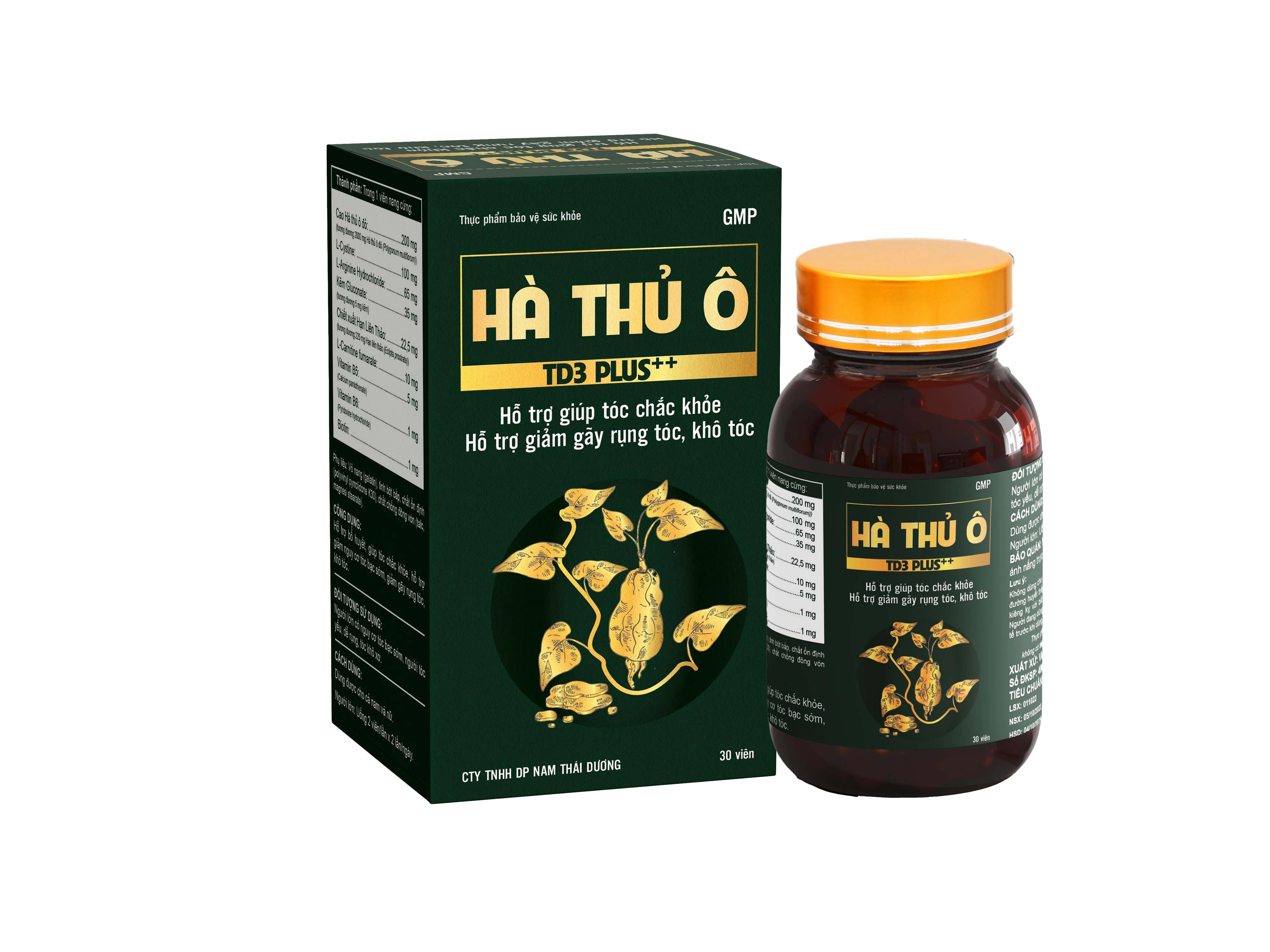 Hỗ trợ giảm gãy rụng, giảm nguy cơ tóc bạc sớm Hà Thủ Ô TD3 Plus hộp 1 lọ 30 viên