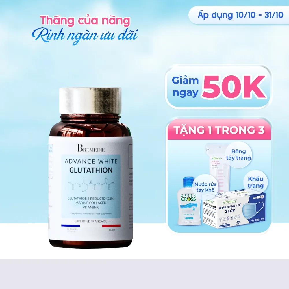 [Giảm 50k + quà tặng] Hỗ trợ làm đẹp da Advance White Glutathion hộp 60 viên