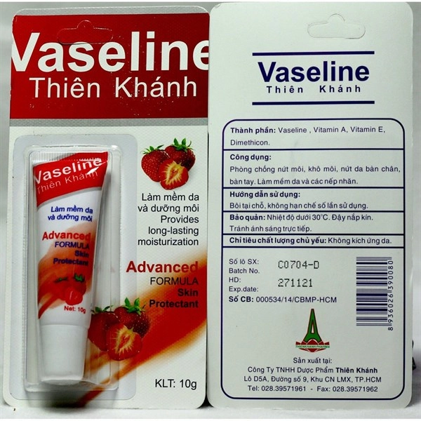Làm mền da và dưỡng môi Vaseline Thiên Khánh Dâu Hồng tuýp 10g