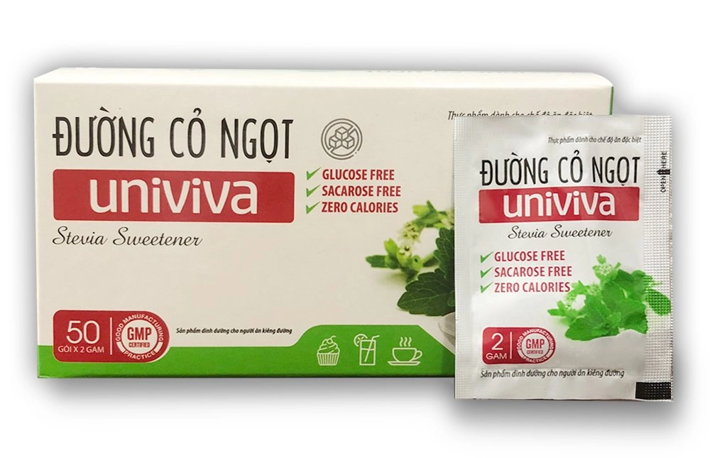Sản phẩm dinh dưỡng cho người ăn kiêng đường Đường Cỏ Ngọt UNIVIVA hộp 50 gói x 2g