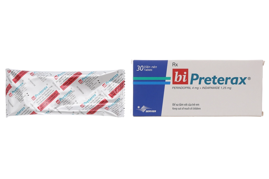 Điều trị tăng huyết áp Bi Preterax 4mg/1.25mg hộp 1 vỉ x 30 viên