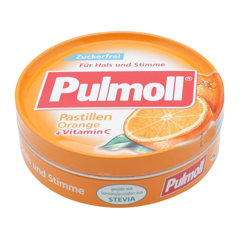 Kẹo ngậm ho không đường Pulmoll Pastillen Orange + Vitamin C (vị cam) hộp 50g