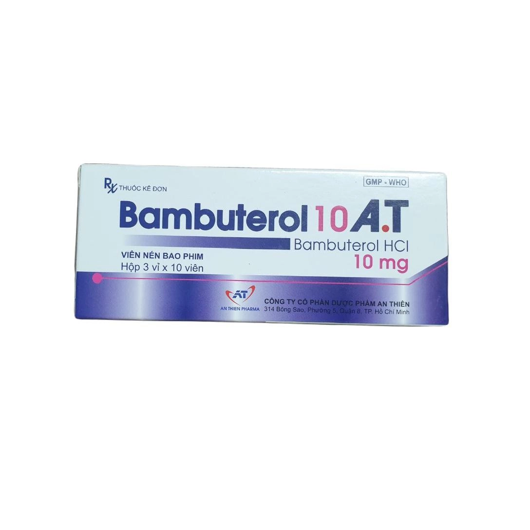 Thuốc điều trị hen phế quản Bambuterol 10 A.T hộp 3 vỉ x 10 viên nén bao phim