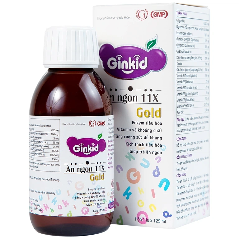 Hỗ trợ kích thích tiêu hóa Ginkid Ăn Ngon 11X Gold GINIC hộp 1 chai x 125 ml