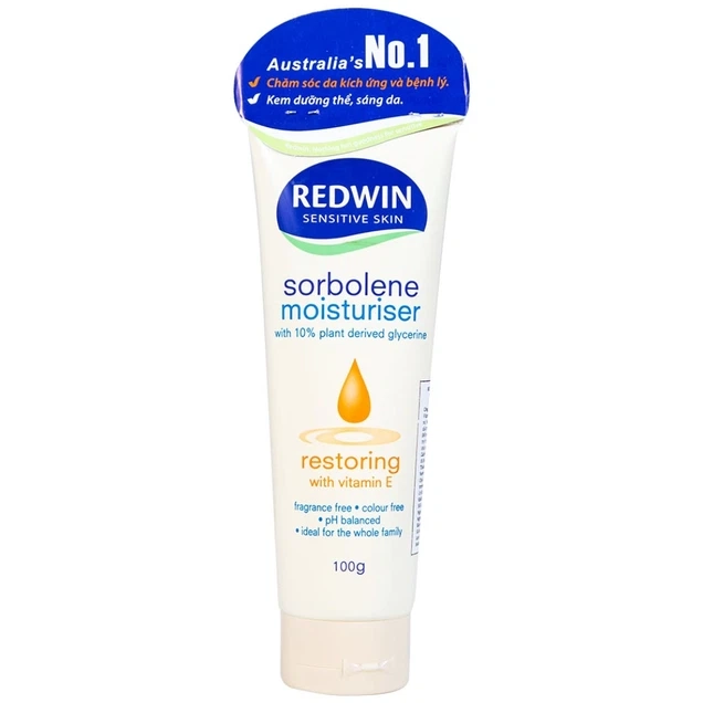 Kem dưỡng ẩm hỗ trợ điều trị chàm, vảy nến Redwin Sensitive Skin Sorbolene Moisturiser With Vitamin E chai x 100g