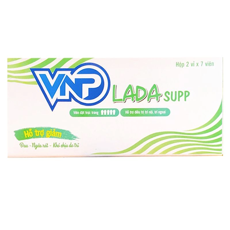 Hỗ trợ điều trị trĩ nội, trĩ ngoại VNP LADA SUPP hộp 2 vỉ x 7 viên đặt trực tràng