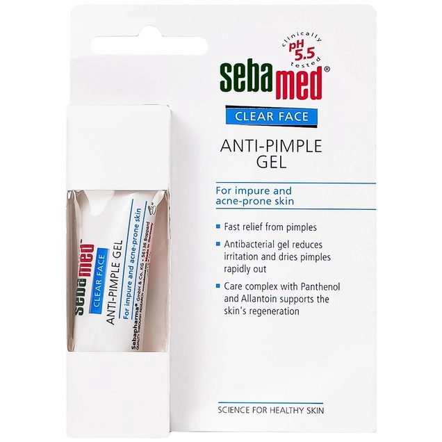 Gel giúp làm giảm mụn,ngăn ngừa mụn, dưỡng ẩm Clear Face Anti-Pimple Sebamed pH 5.5 tuýp x 10ml